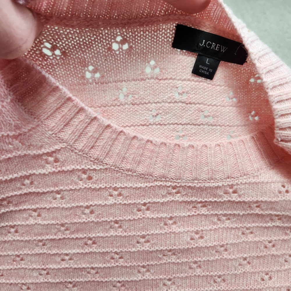 J Crew Sweater Women Large Birdseye Knit Wool Alpaca Blend Pointelle Crewneck - Picture 2 of 10